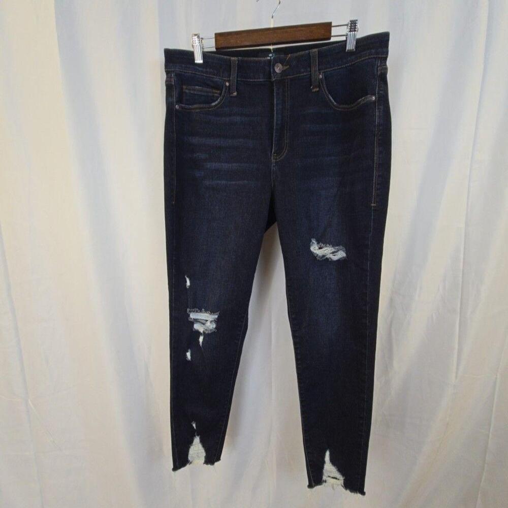 LuLaRoe Jeans Womens 34 Blue Dark Wash Skinny Mid Rise Distressed Stretch Denim